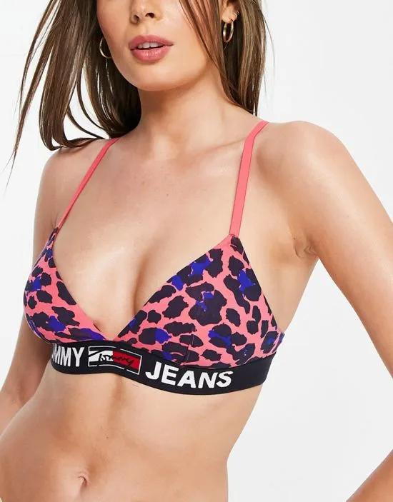 Tommy Jeans triangle bralet in pink leopard print