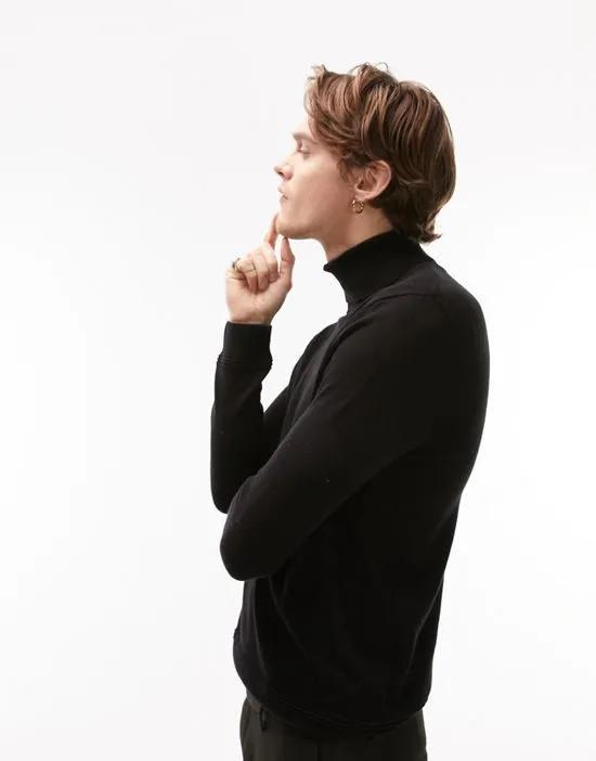 Topman essential knitted roll neck sweater in black