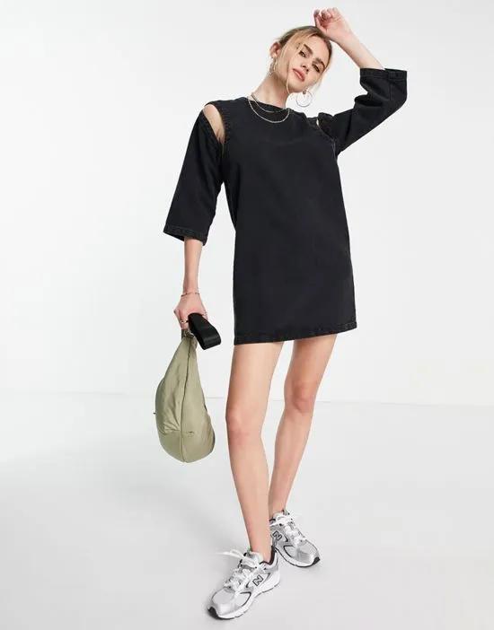 Topshop denim mini T-shirt dress in washed black