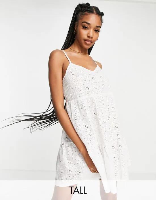 Topshop tall Broderie tiered mini beach dress in white