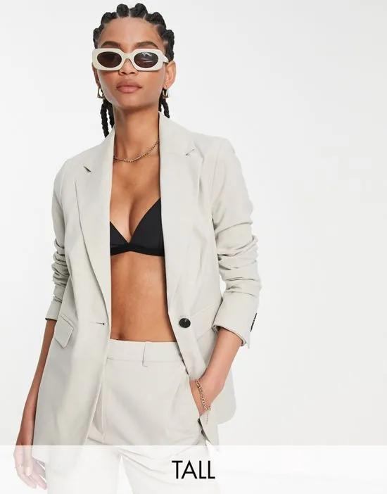 Topshop Tall fitted blazer in pale gray - part of a set
