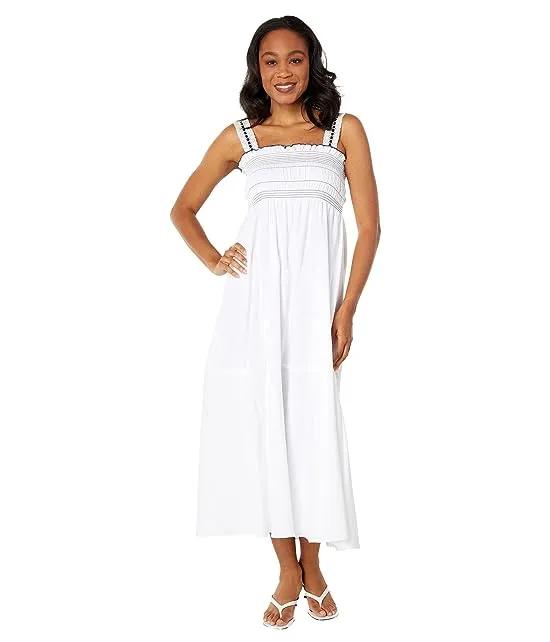 Topstiched Smocked Bodice Maxi Dress