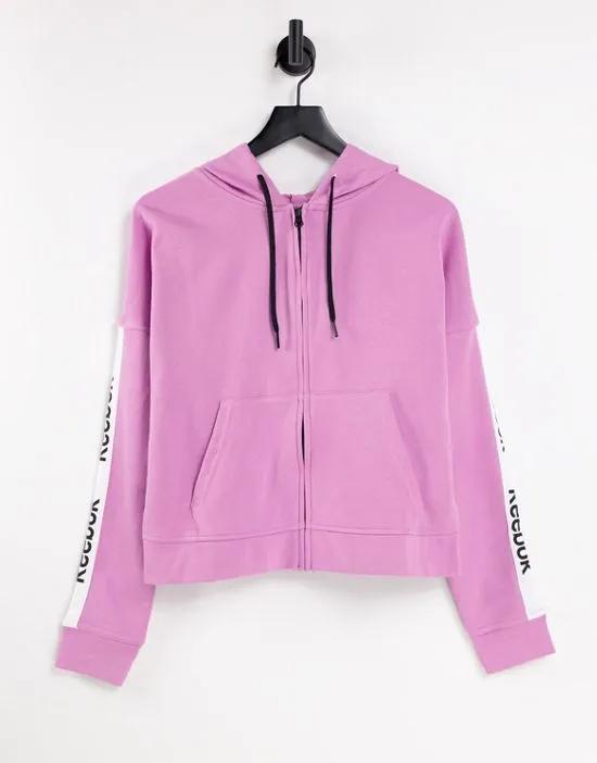 training essentials linear logo full zip hoodie in pink