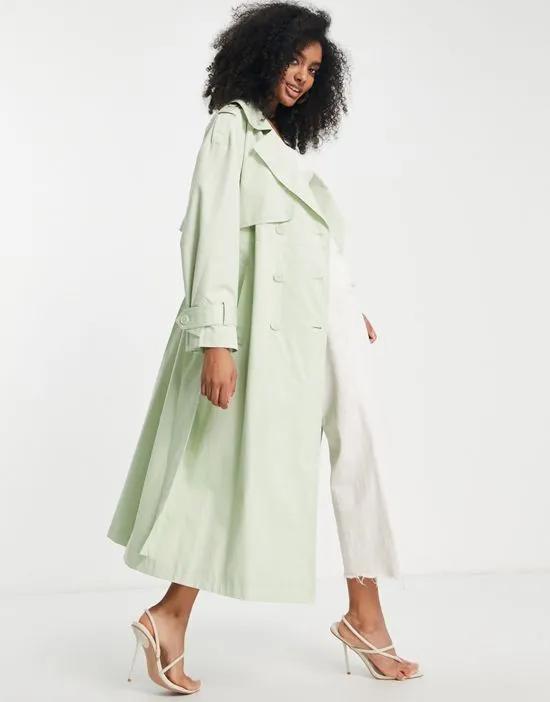 trench coat with tie in sage green