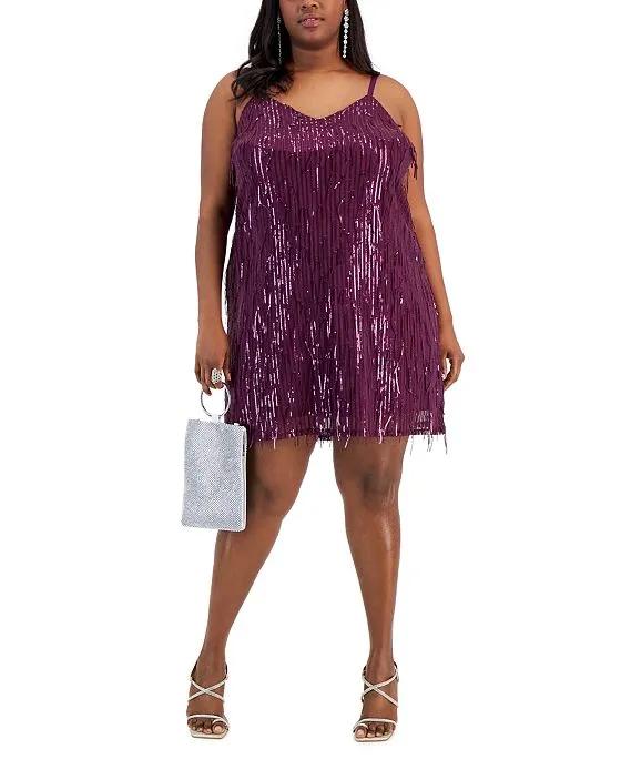 Trendy Plus Size Fringe Sequined Slip Dress