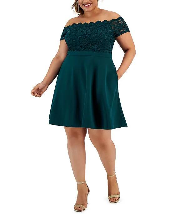 Trendy Plus Size Lace-Bodice Off-The-Shoulder Dress