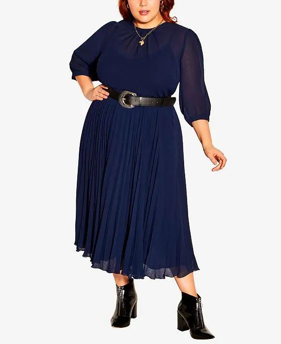 Trendy Plus Size Love Pleat Elbow Sleeve Midi Dress