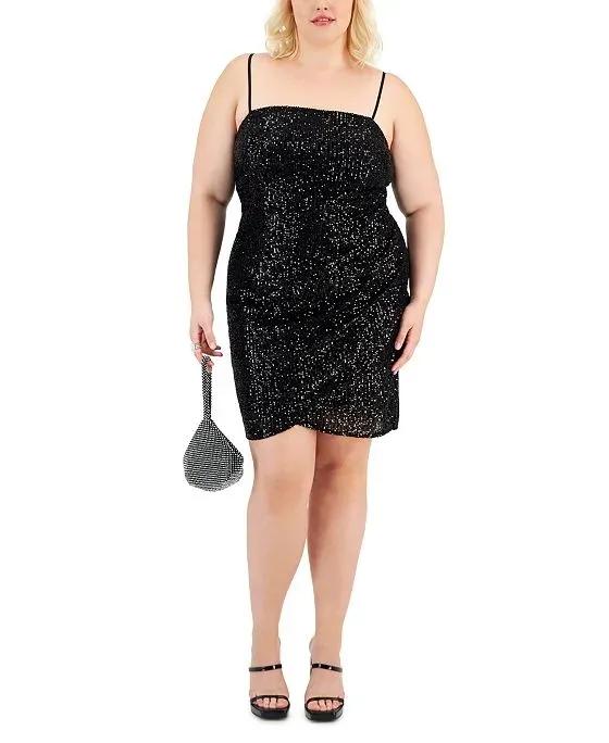 Trendy Plus Size Sequin Ruched Spaghetti-Strap Dress