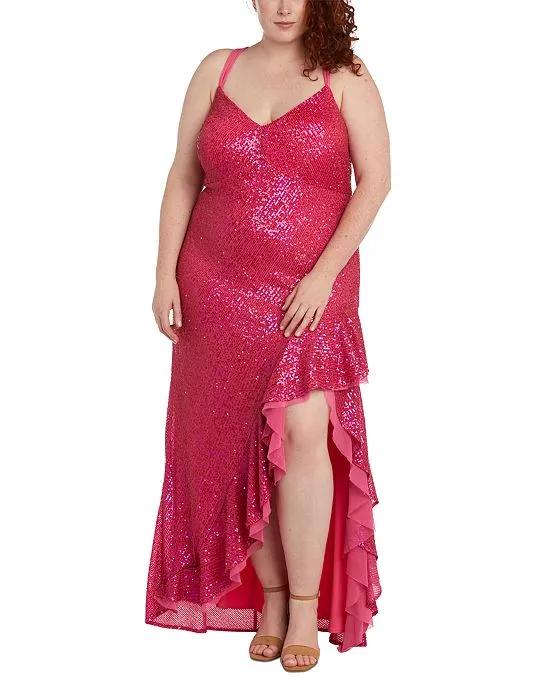 Trendy Plus Size Sequin Ruffled High-Low Gown