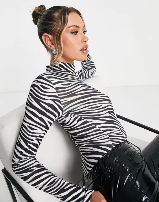 Trendyol high neck bodysuit in zebra