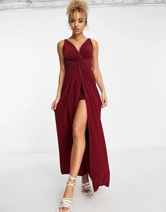 Trendyol twist front maxi dress in burgundy