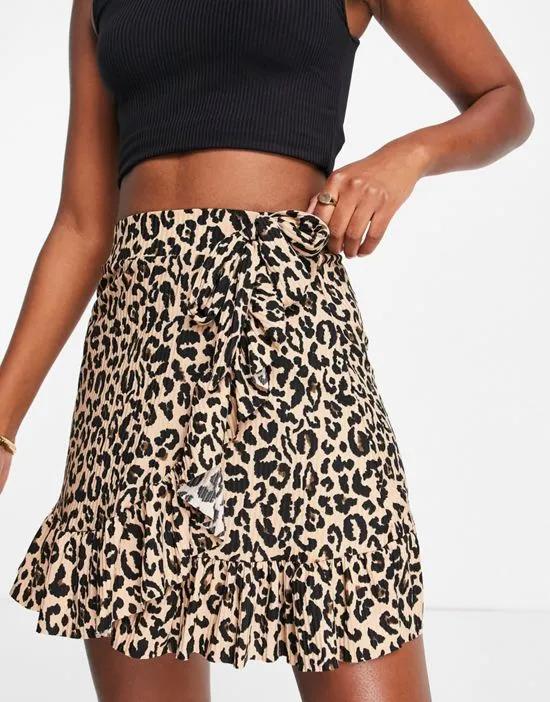 Trendyol wrap mini skirt in leopard print