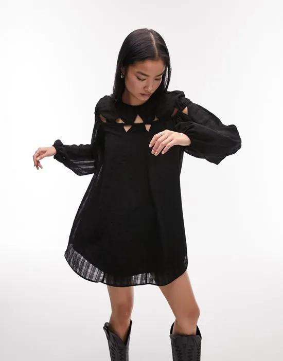 triangular textured cut out chuck on mini dress in black