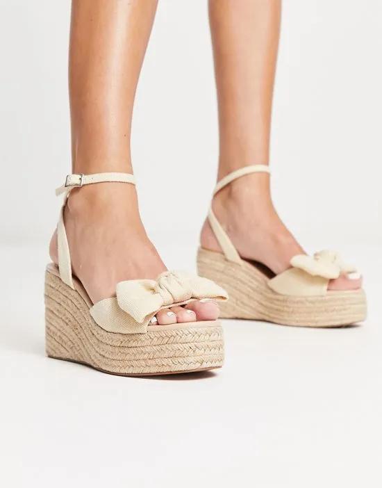 Trisha bow detail espadrille wedges in natural fabrication