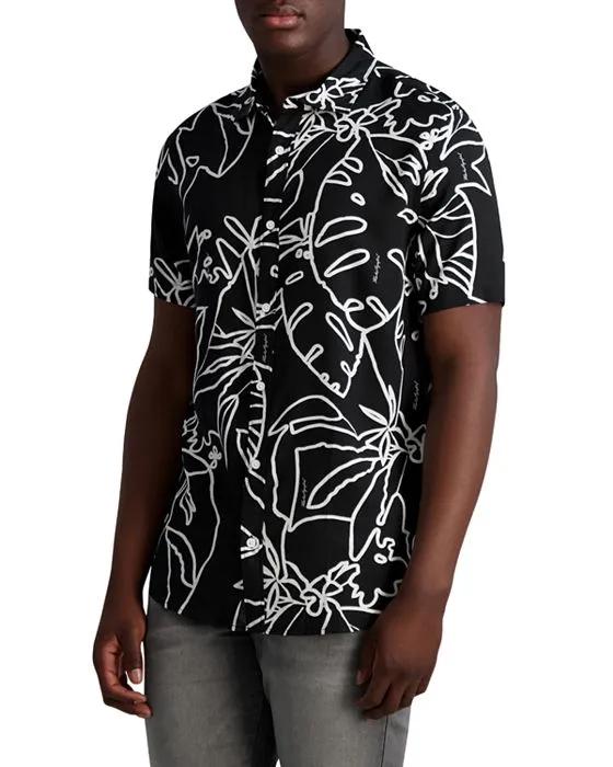 Tropical Floral Print Slim Fit Button Down Shirt