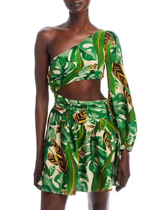 Tropical Leaves One Shoulder Dress