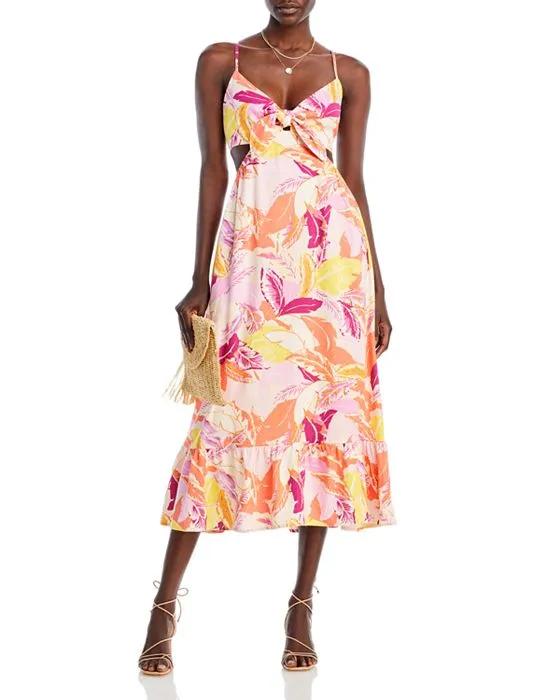 Tropical Print Tie Front Cutout Midi Dress - 100% Exclusive