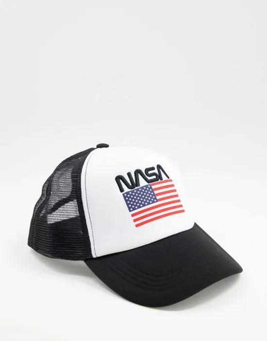 trucker cap with NASA embroidery in black