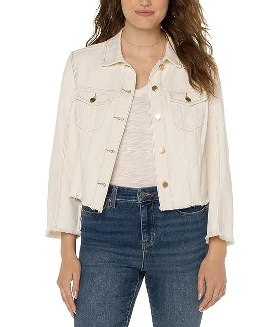 Trucker Jacket with Fray Hem and Wide Sleeve