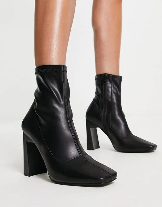 True square toe heeled ankle boots in black