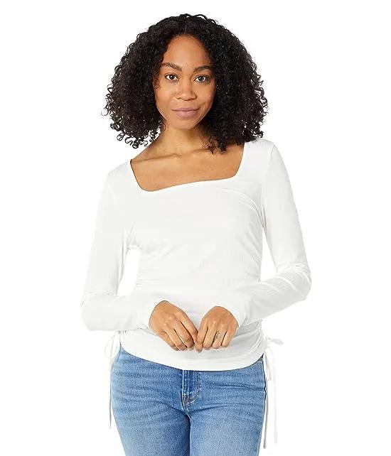 TTYL Ruched Brushed Rib Knit Long Sleeve Top