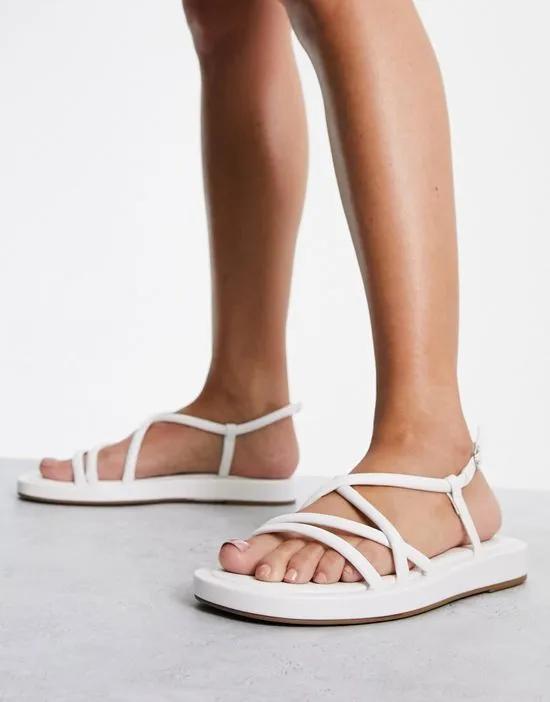 tubular strap flat sandals in white