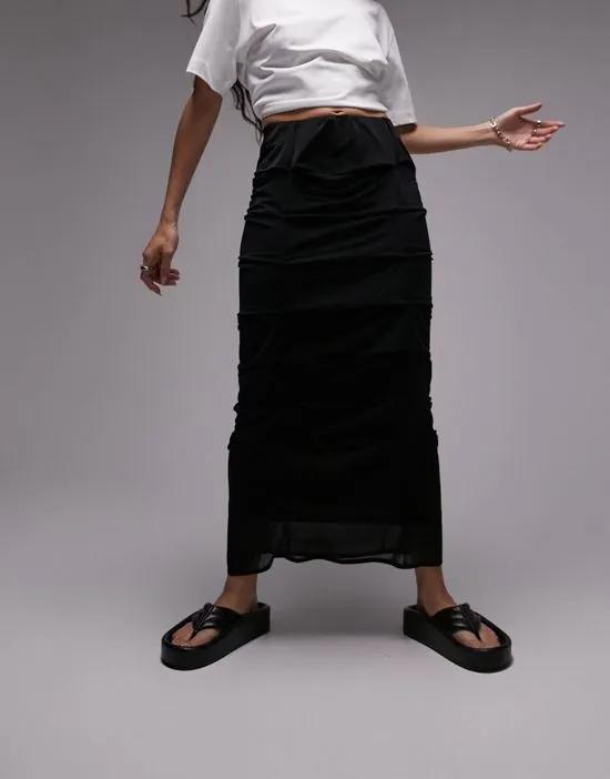 tuck midi skirt in black