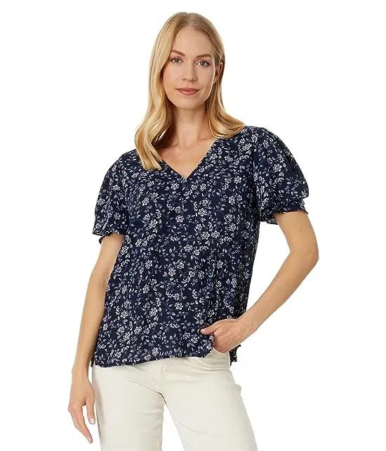 Tulip Sleeve Blouse with V-Neck