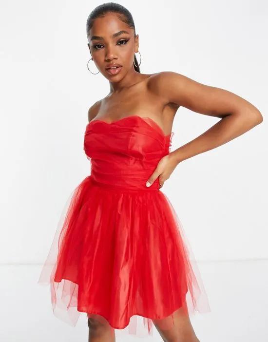 tulle frill detail prom mini dress in red
