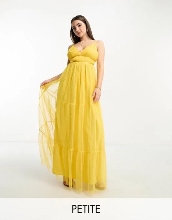 tulle maxi dress with tiered skirt in yellow