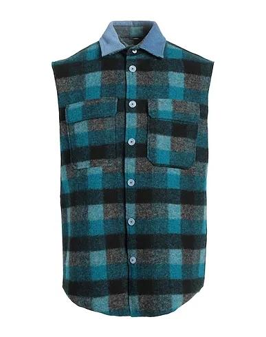 Turquoise Boiled wool Checked shirt