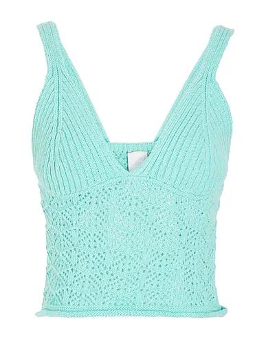 Turquoise Knitted Top COTTON BLEND LACE EFFECT KNIT TOP
