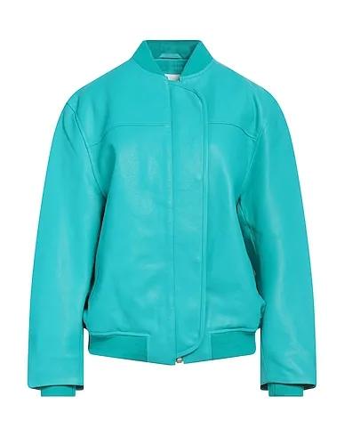 Turquoise Leather Bomber