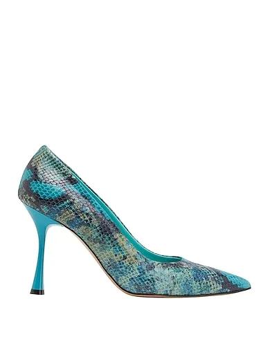 Turquoise Leather Pump SNAKE PRINTED POINTY PUMPS
