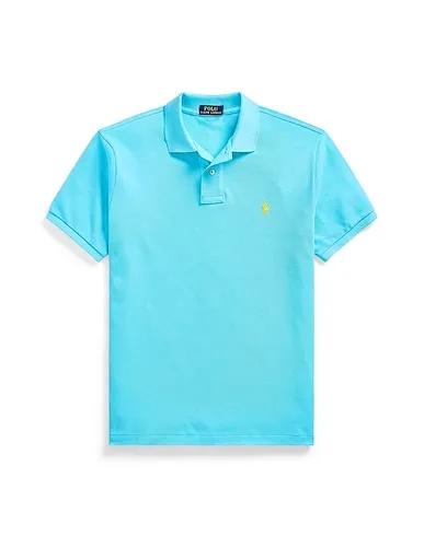 Turquoise Piqué Polo shirt CUSTOM SLIM FIT MESH POLO SHIRT