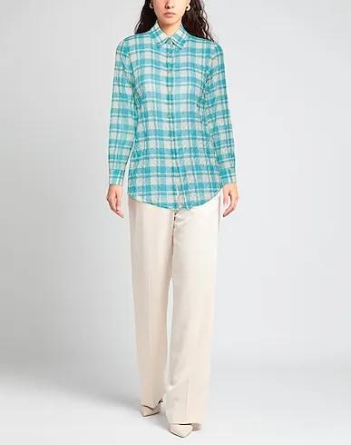 Turquoise Plain weave Checked shirt