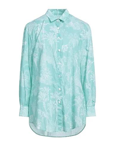 Turquoise Plain weave Floral shirts & blouses
