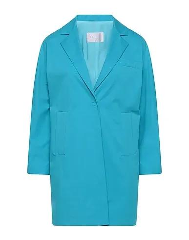 Turquoise Plain weave Full-length jacket
