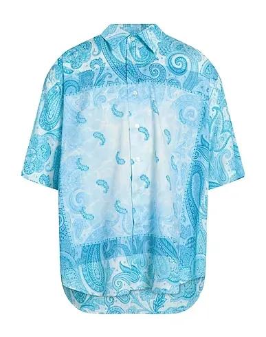 Turquoise Plain weave Patterned shirt