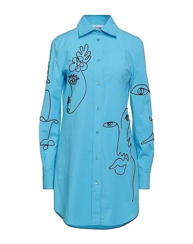 Turquoise Plain weave Solid color shirts & blouses
