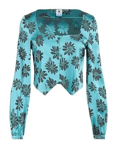 Turquoise Satin Floral shirts & blouses