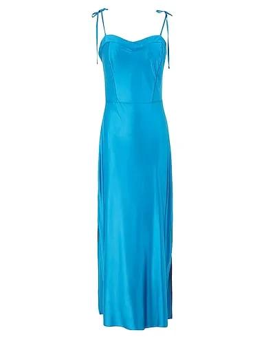 Turquoise Satin Long dress SATIN SIDE-SPLIT SLIP DRESS