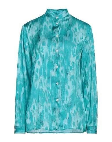 Turquoise Satin Patterned shirts & blouses