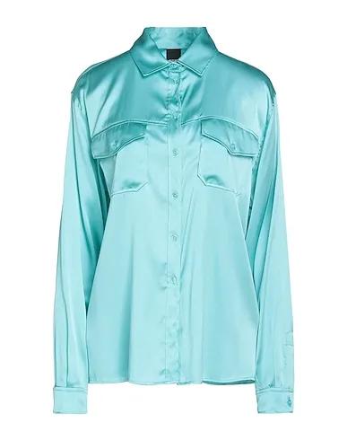 Turquoise Satin Solid color shirts & blouses