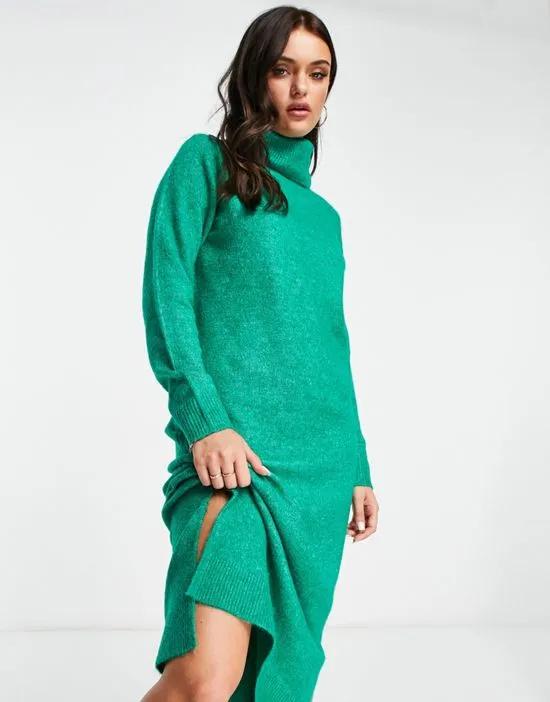 turtle neck knit midi dress in bright green