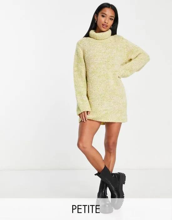 turtle neck mini sweater dress in yellow
