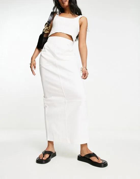 twill maxi pencil skirt in white