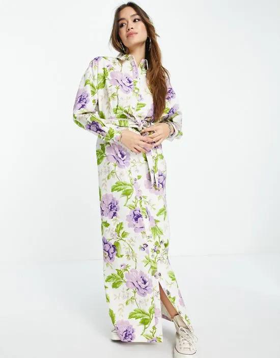twill maxi shirt dress in floral print