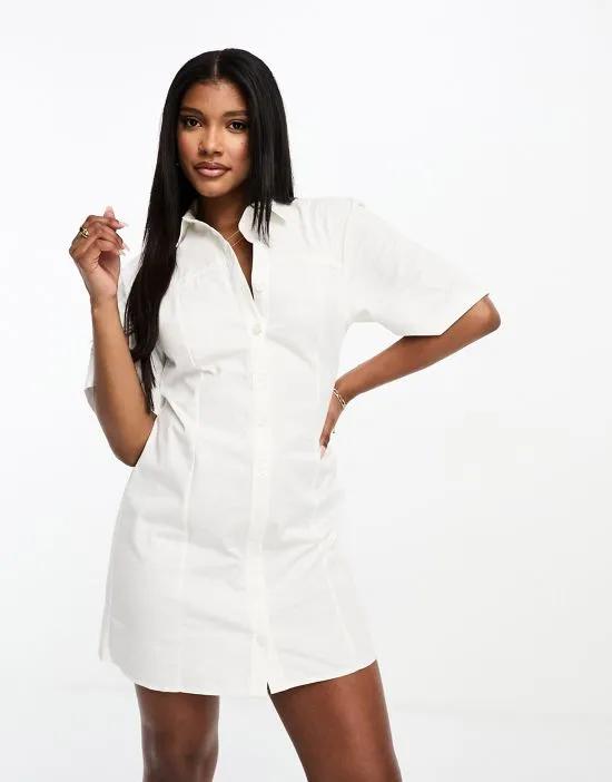 twill mini shirt dress in white