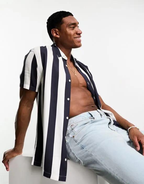 twill striped shirt in navy and white